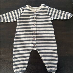 Rylee + Cru Gray and Cream Woven Striped Footie